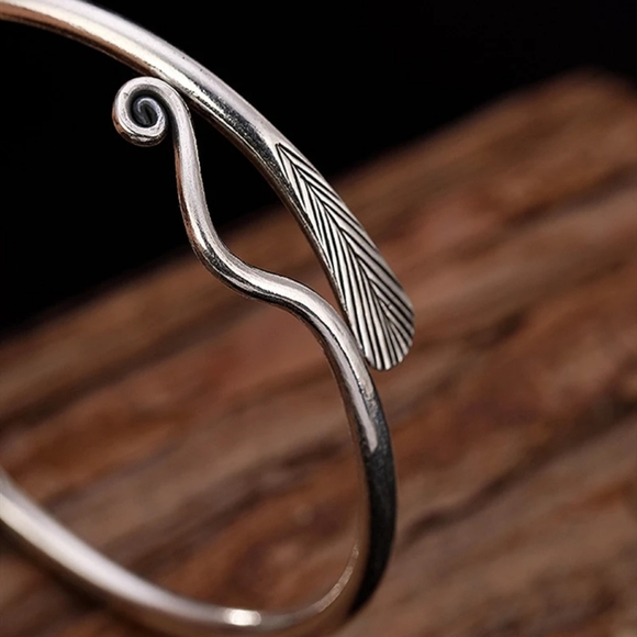 NEW Peacock Sterling Silver Feather Open Bracelet - Picture 8 of 15